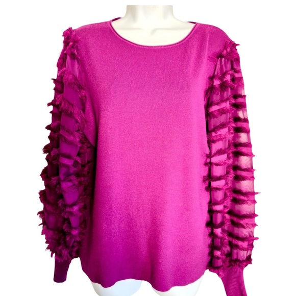 Sioni Magenta Fringed Sleeve Sweater Size L - Picture 5 of 7